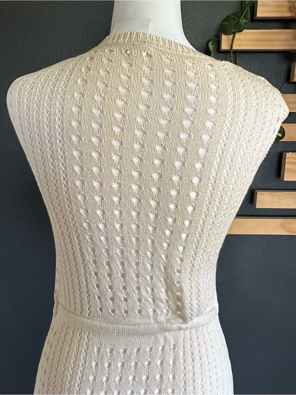 B Crochet Knit Sleeveless Swim Cover-Up Dress Cream Beige Medium Resort Coastal - Picture 5 of 9